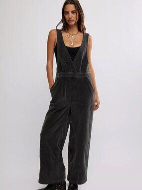 Free People Mara Cord Corduroy Overalls | Dark Grey | Size 2 (fits 4) | Like New